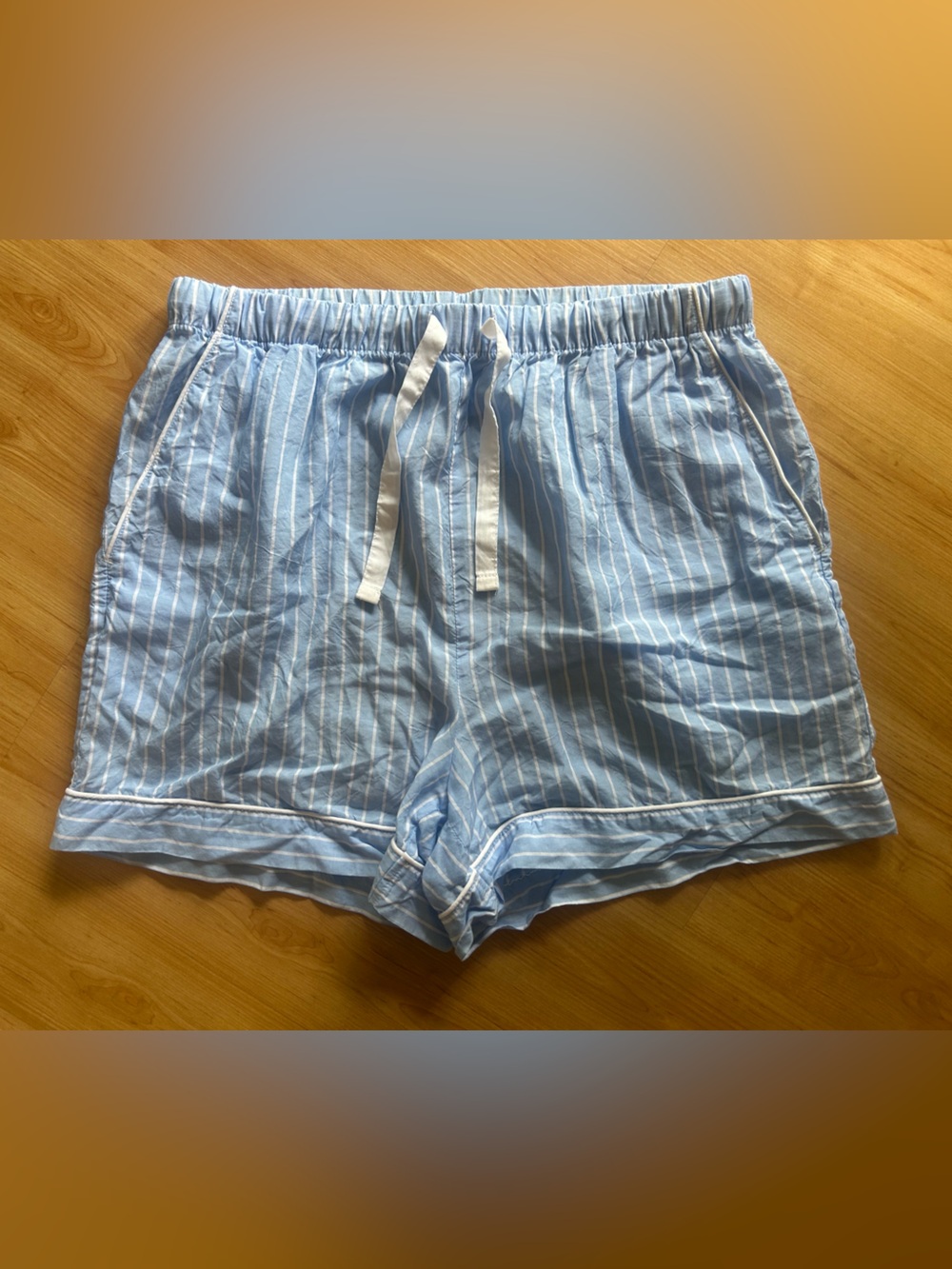 stars above Light Blue & White Striped pajama shorts